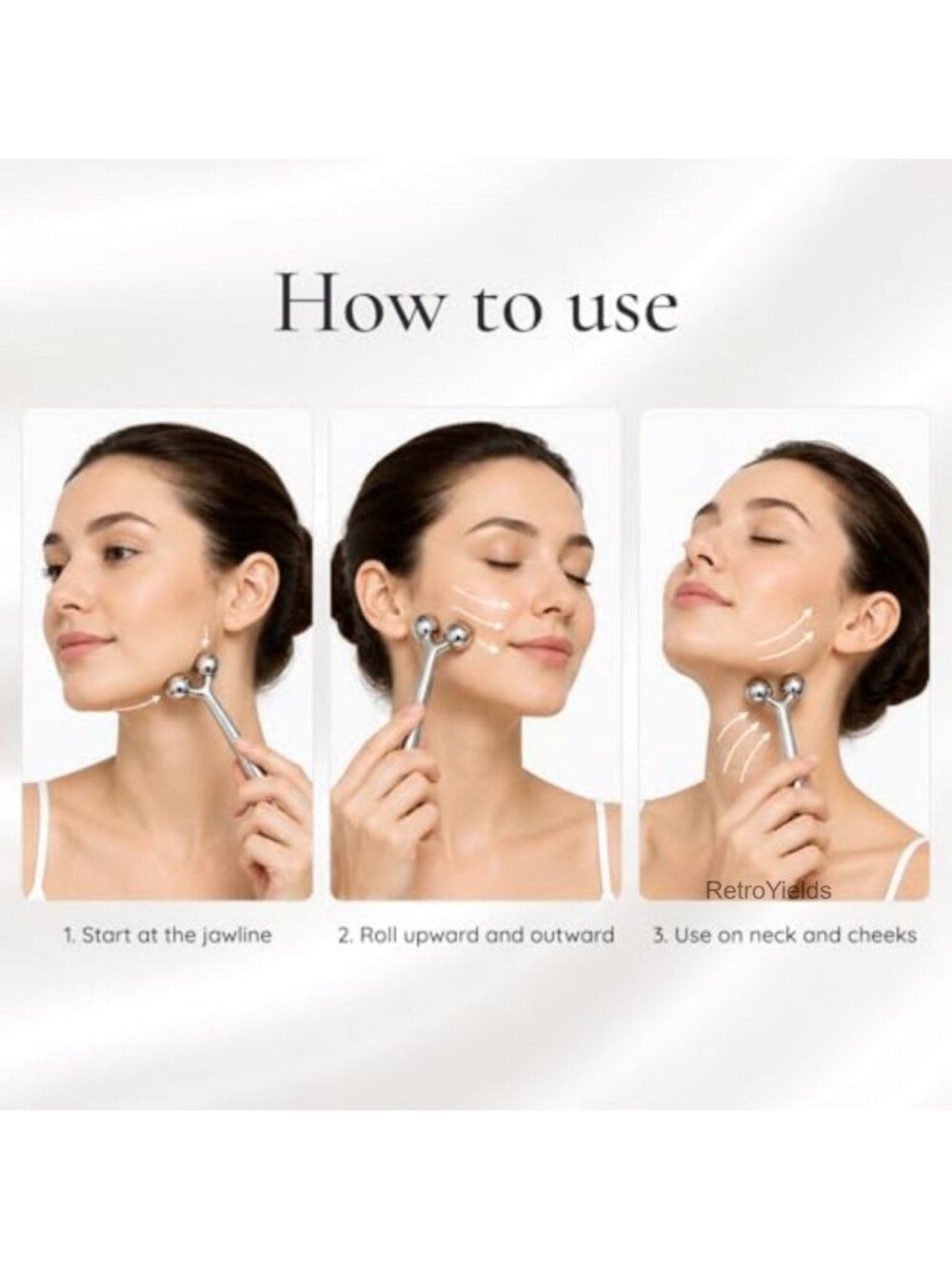 3D Metal Facial Roller Massager Zinc Alloy Anti-Aging Skin Tightening Tool - Picture 4 of 5